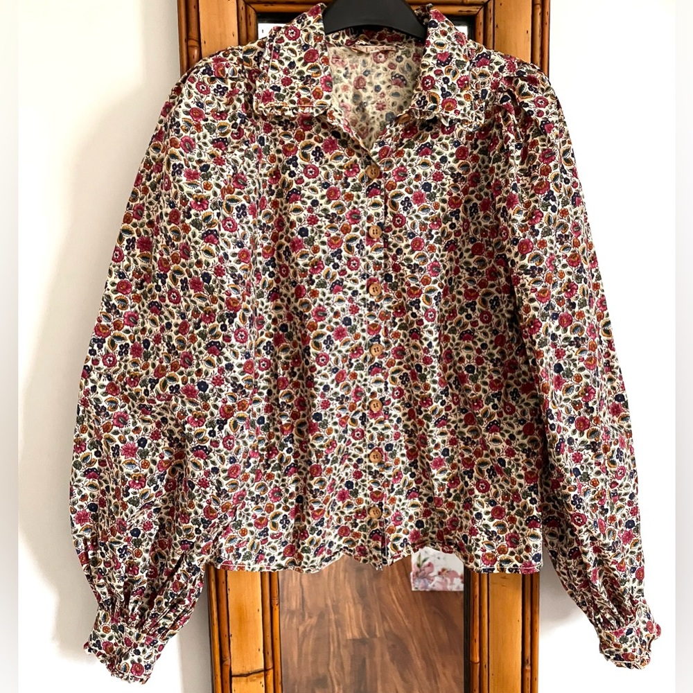 💐 byTimo floral peasant cotton shirt size medium